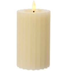 A stylish and contemporary LED candle with a warm glow flame effect wick.