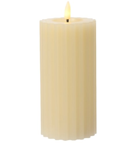 A unique wax candle with a ribbed design and warm glow LED wick. 