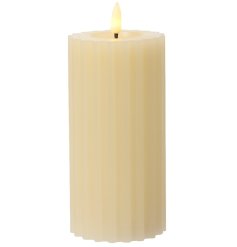 A unique wax candle with ribbed detailing and a warm glow LED wick. 