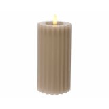 An authentic artificial candle with a wax textured surface and ribbed design. Complete with a warm glow LED wick. 