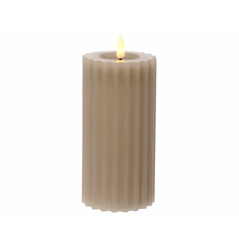 An authentic artificial candle with a wax textured surface and ribbed design. Complete with a warm glow LED wick. 