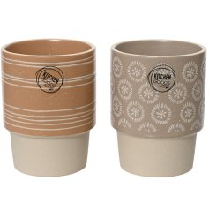 A mix of 2 chic boho mugs made using silk screen printing. Glazed in chic brown and grey neutral colours. 