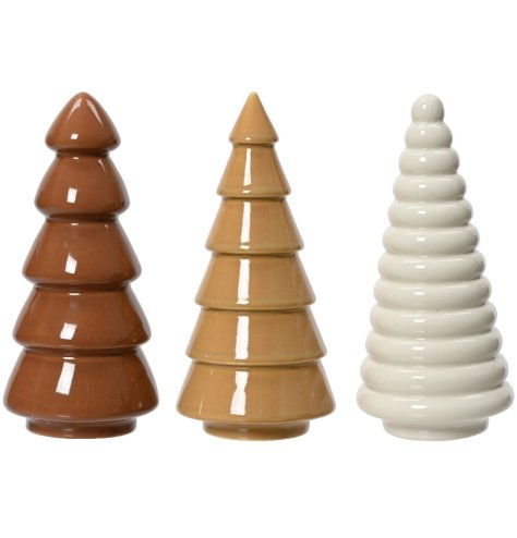 An assortment of 3 contemporary Christmas trees in a variety of layered designs. 