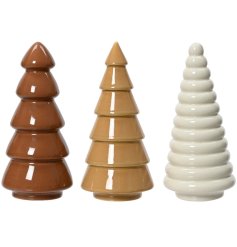 A mix of 3 stylish and contemporary tree ornaments, each with a glossy finish. 