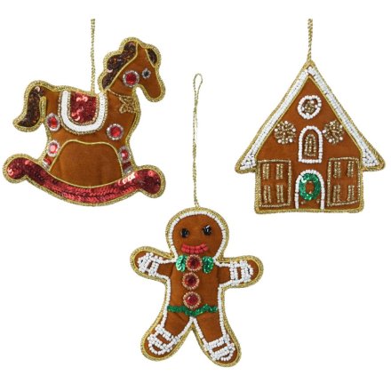Beaded & Embroidered Fabric Hangers, Gingerbread Mix