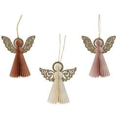 An assortment of 3 beautifully crafted paper angels in pretty pink and cream colours. Complete with gold glitter wings. 