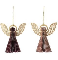 An assortment of 2 stylish hanging angel decorations made from fine quality folded paper.