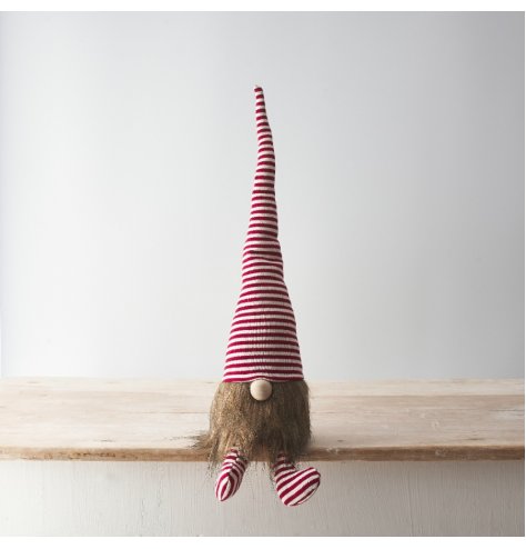 A charming Gonk decoration in candy cane colours with a bendy hat and matching booties. 
