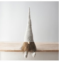 A chic grey and cream stripy gonk decoration with a cute button nose and long faux fur beard. 