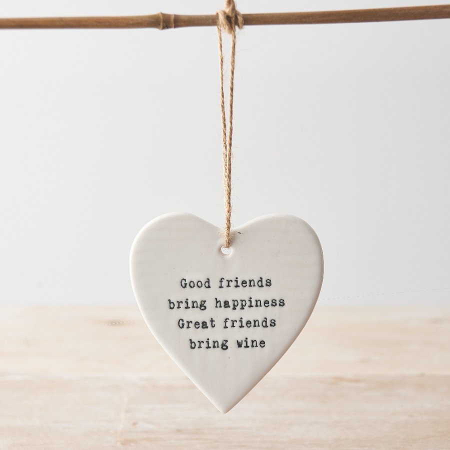 A sweet hanging heart decoration with humorous friendship inspired message. 