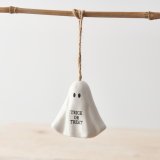 A charming and unique porcelain ghost shaped decoration with a TRICK OR TREAT slogan. 