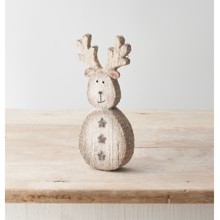A super cute reindeer Christmas decoration with glitter design and star motif details. 