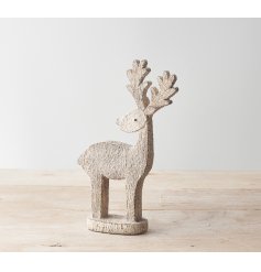 A sweet standing reindeer decoration with a glittery design. 