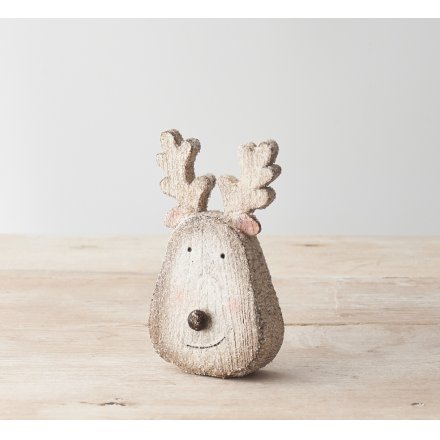 An adorable reindeer face Christmas decoration with a cut little face, glittery finish and 3D nose. 