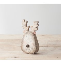 A super cute reindeer face ornament with a glittery finish and 3d nose detail. 