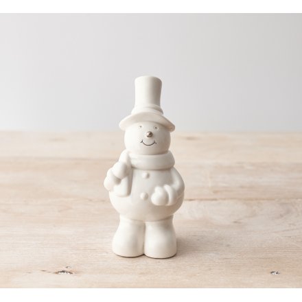 A super sweet little snowman decoration made from porcelain and with silver detailing. 