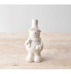 A super sweet little snowman decoration made from porcelain and with silver detailing. 