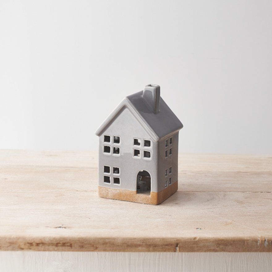 Ceramic Glazed Grey LED House 15cm