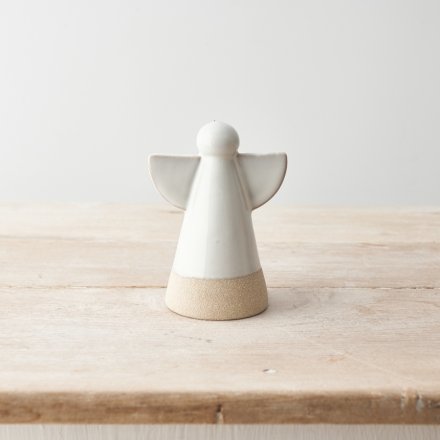 A simple and chic ceramic angel decoration with contrasting coloured edges and base. 
