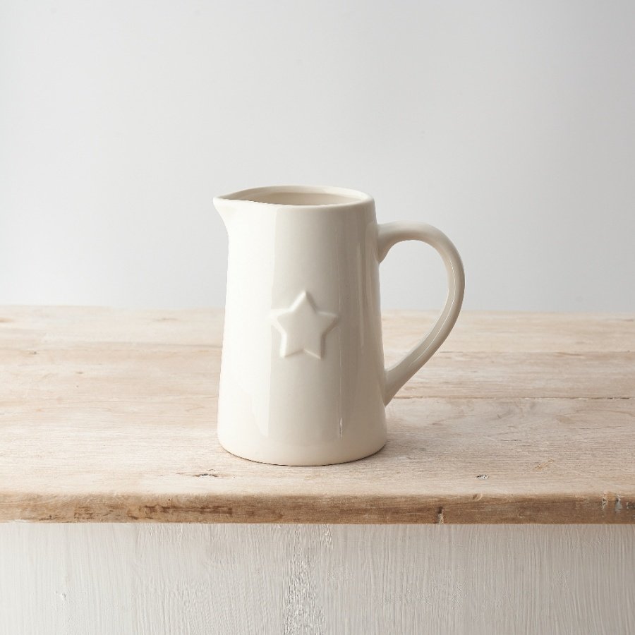 A chic ceramic jug with a 3D star embossed detail. 