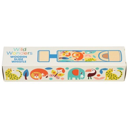 Decorated in the Wild Wonders theme, a classic wooden slide whistle.