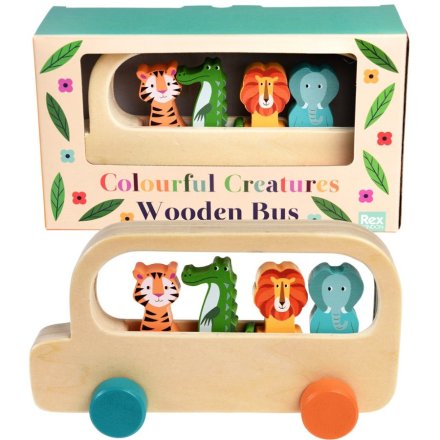 Colourful Creatures Wooden Bus, 19.5cm