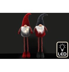 A mix of 2 red and grey nordic style gonk figures with tall telescopic legs and led light up beards.
