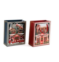An assortment of 2 fine quality gift bags in green and red traditional colours. 