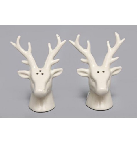 A stylish ceramic salt and pepper set in the shape of stags. 