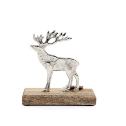 Silver Stag on Wood, 12cm