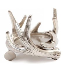 A elegant and stylish candle holder with a silver coloured metal finish and antler design. 