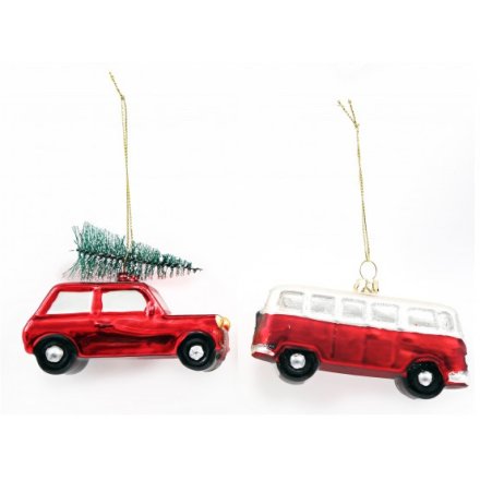 Xmas Vehicle Baubles, 2 Assorted