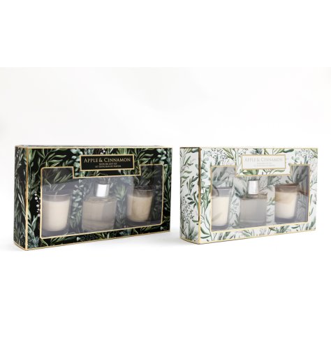 Fill the home with the warming scents of apple and cinnamon with this beautiful sage design fragrance gift set