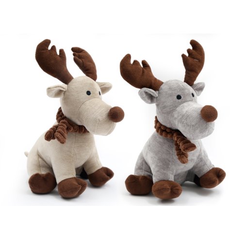 2 Assorted doorstops each with a festive reindeer design with contrasting details including antlers and nose. 