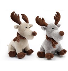 An assortment of 2 festive doorstops each with a reindeer design with contrasting scarf, nose and antlers. 