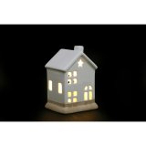 A charming light up house decoration with star cut out detail and contrasting base. 