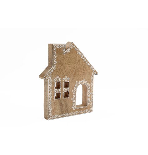 A simple yet stylish wooden house decoration with an intricate patterned border and cut out details. 