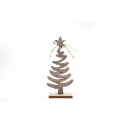 A simple yet stylish wooden decoration with Christmas tree design, star detail and twine bow.