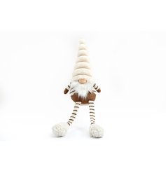 A super sweet gonk Santa decoration featuring striped pattern, long dangly legs and fluffy hat. 