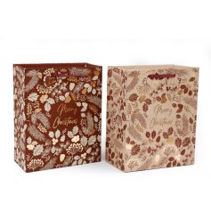 A assortment of two gift bags in a traditional decorative print