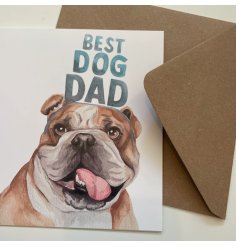 A cute greeting card with adorable illustrated bulldog wearing a "best dog dad" message. 