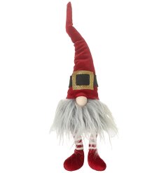 A sitting gonk with dangly legs, luxurious red hat and Santa's belt detail.