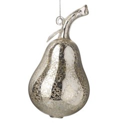 A charming glass pear bauble with mottle effect.