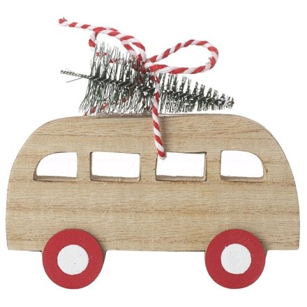 Wooden Camper with Christmas Tree, 12cm