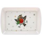 A decorative kitchen tray illustrated with the festive robin by Bug Art.