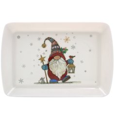 A decorative kitchen tray illustrated with the festive gonk by Bug Art.