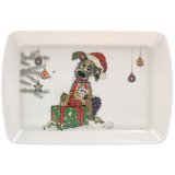 A decorative kitchen tray illustrated with the festive mutt by Bug Art.