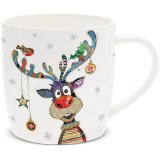 Festive reindeer on a china mug illustrated by the talented Bug Art.