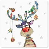 A colourful reindeer, ceramic coaster illustrated by the talented Bug Art.