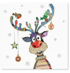 A colourful reindeer, ceramic coaster illustrated by the talented Bug Art.
